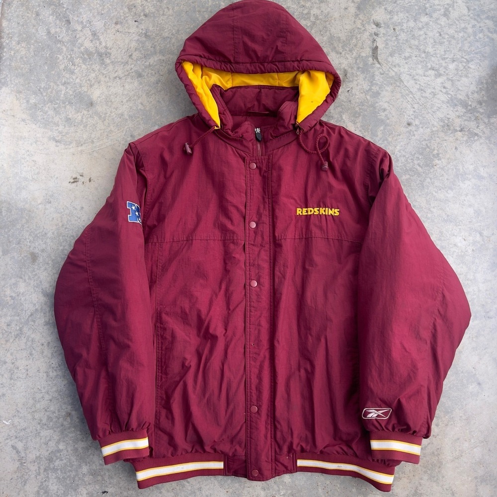 Reebok Washington Redskins Jacket Mens XL Burgundy Hooded Puffer Vintage NFL